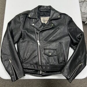 Open Road Biker Jacket Mens 34 Black Leather Vintage Motorcycle Belted Asym Zip